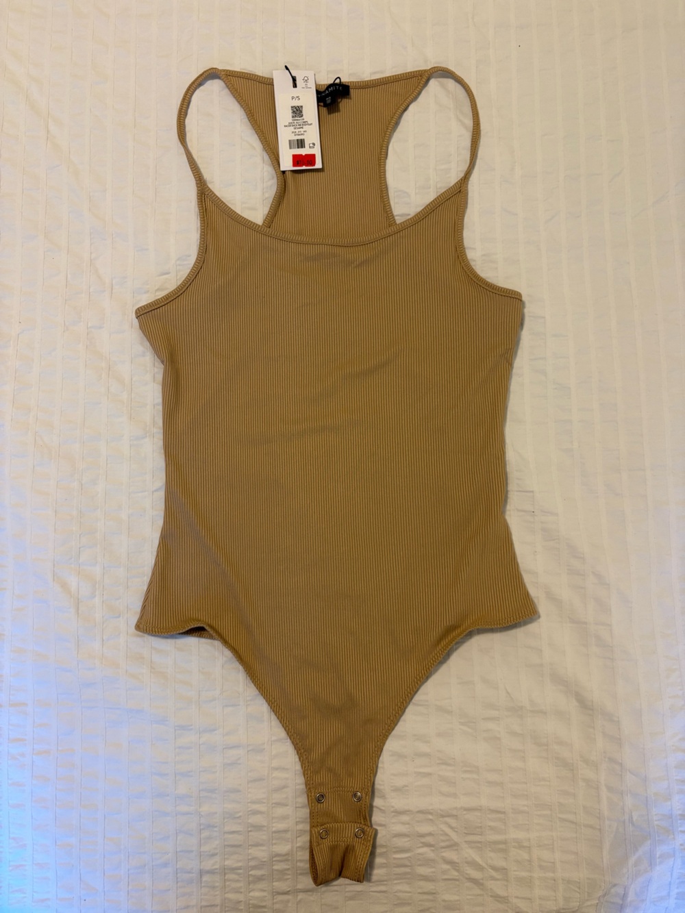 Dynamite Ribbed Tank Bodysuit in Tan